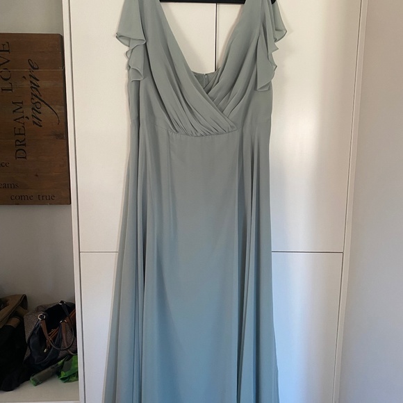 Dusty Sage Bridesmaid Dress with Flutter Sleeve - Picture 1 of 3
